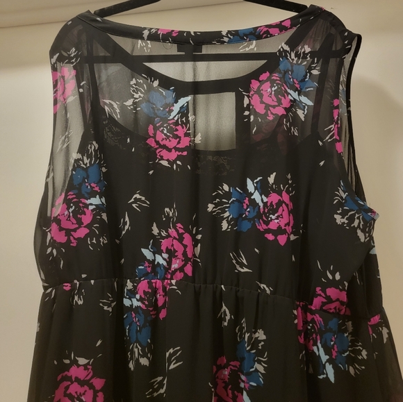 TORRID Black Pink Floral Lace Cutout Overlay Mini Chiffon Georgette Dress - Picture 9 of 10